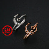 Moon Star Round Prong Ring Setting Solid 925 Sterling Silver Adjustable