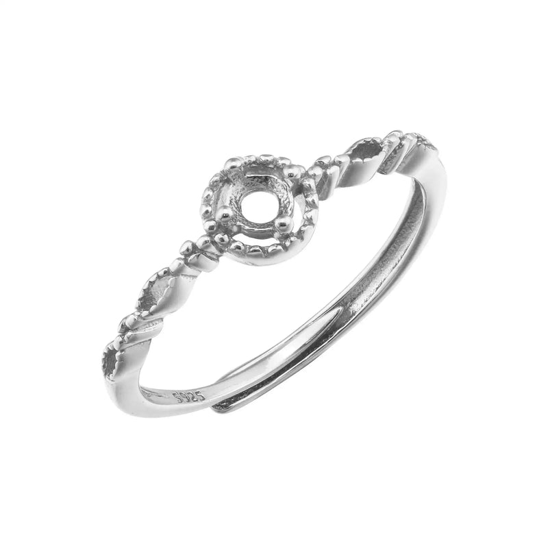 3MM Round Prong Ring Settings 925 Silver Rose Plated DIY Set Size Adjustable