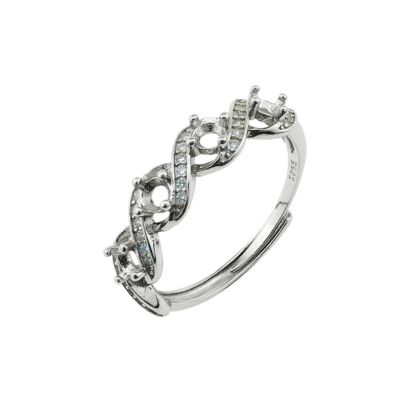 925 Silver Rose Plated Prong Ring Settings Stackable 4 Stones
