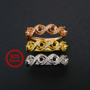 925 Silver Rose Plated Prong Ring Settings Stackable 4 Stones