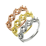 925 Silver Rose Plated Prong Ring Settings Stackable 4 Stones