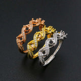 925 Silver Rose Plated Prong Ring Settings Stackable 4 Stones