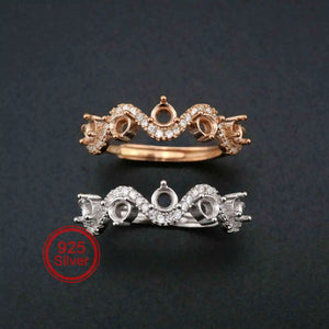 Wave Curve Rose Plated 925 Silver DIY Ring Setting Blank