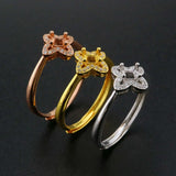 3MM Flower Prong Ring Settings Silver Rose Plated DIY Adjustable Bezel