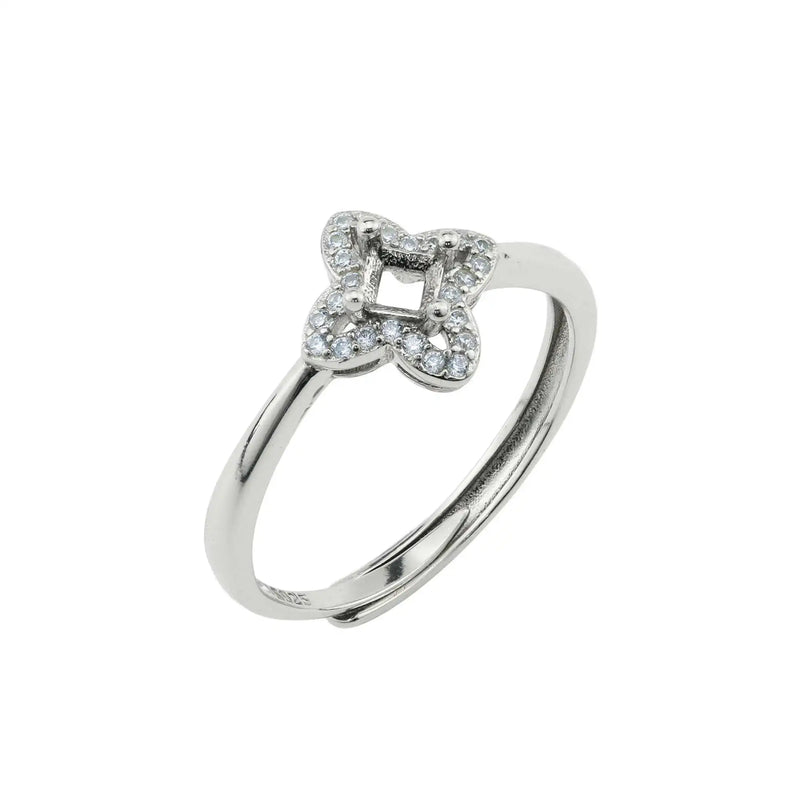 3MM Flower Prong Ring Settings Silver Rose Plated DIY Adjustable Bezel
