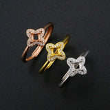 3MM Flower Prong Ring Settings Silver Rose Plated DIY Adjustable Bezel