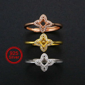 3MM Flower Prong Ring Settings Silver Rose Plated DIY Adjustable Bezel