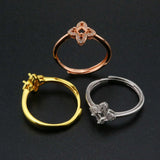3MM Flower Prong Ring Settings Silver Rose Plated DIY Adjustable Bezel