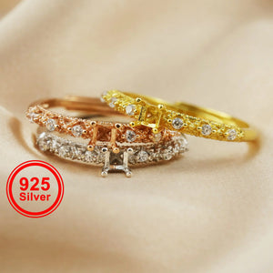 Vintage Style 925 Silver Square Ring Setting Rose Plated