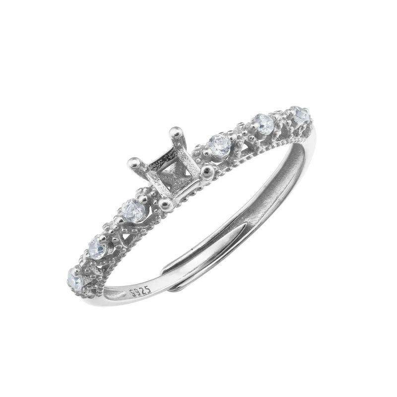 Vintage Style 925 Silver Square Ring Setting Rose Plated