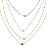 3MM CZ Bezel Silver Chain Choker Necklace 925 Sterling Silver