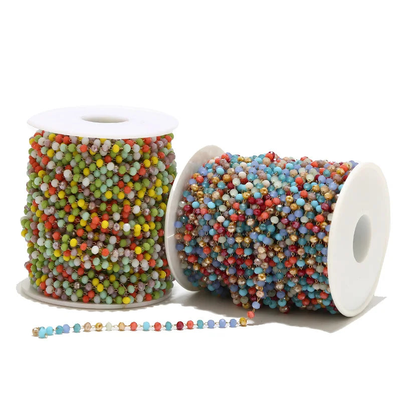 Colorful Stainless Steel Link Chain Glass Beads Bracelet Necklace DIY
