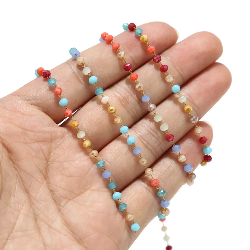 Colorful Stainless Steel Link Chain Glass Beads Bracelet Necklace DIY