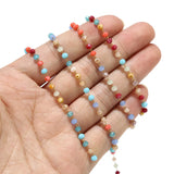 Colorful Stainless Steel Link Chain Glass Beads Bracelet Necklace DIY