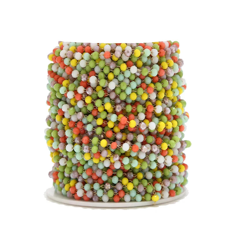 Colorful Stainless Steel Link Chain Glass Beads Bracelet Necklace DIY