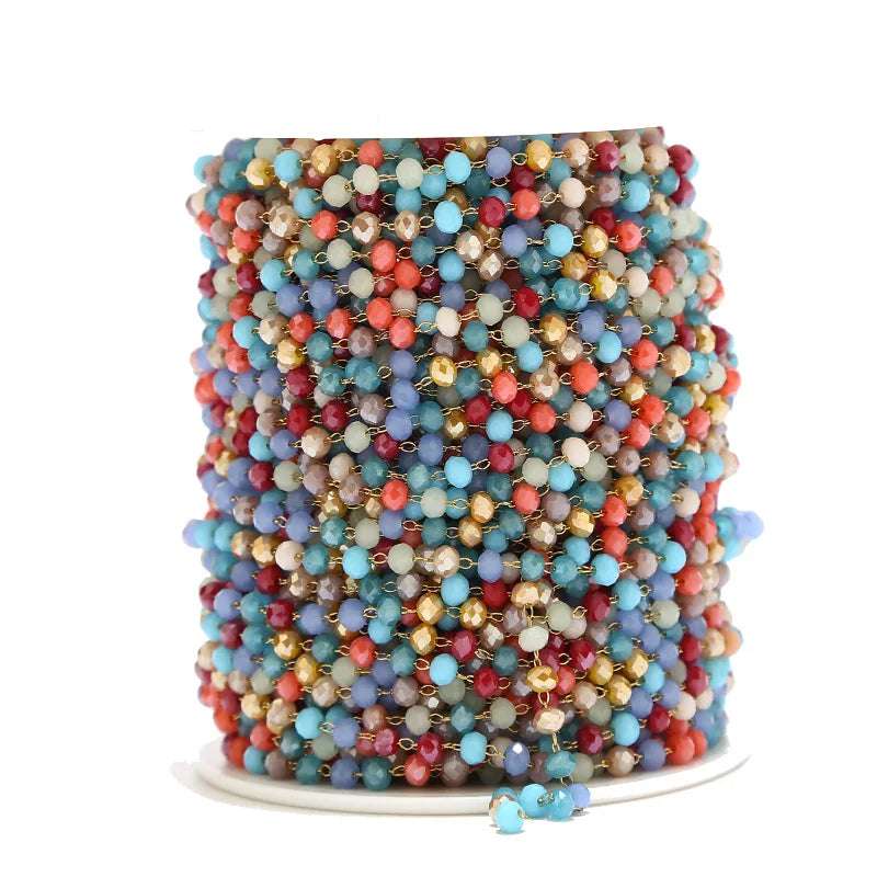 Colorful Stainless Steel Link Chain Glass Beads Bracelet Necklace DIY