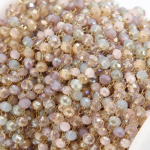 Faceted Crystal Glass Beads w/ Stainless Steel Chain