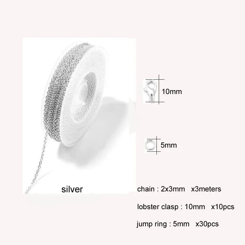 3M Bulk Link Chain With Jump Rings Lobster Clasps Necklace Chains DIY