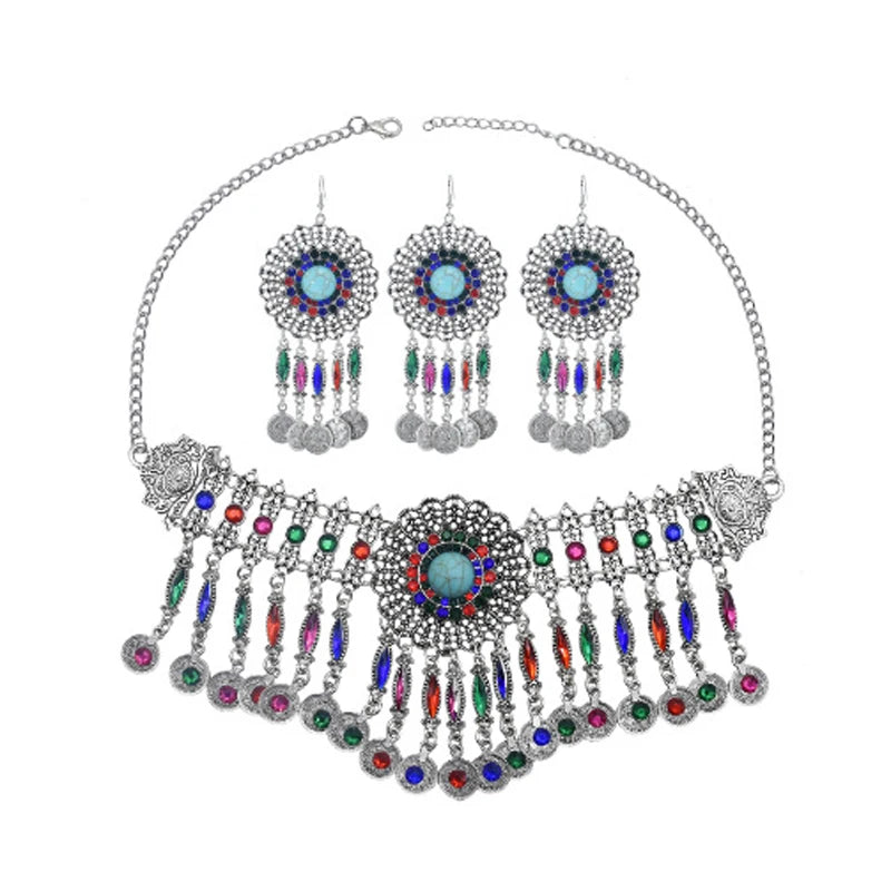 Vintage Indian Afghan Jewelry Set with Hairband, Necklace, Earrings