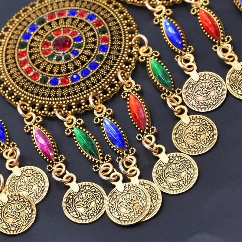 Vintage Indian Afghan Jewelry Set with Hairband, Necklace, Earrings