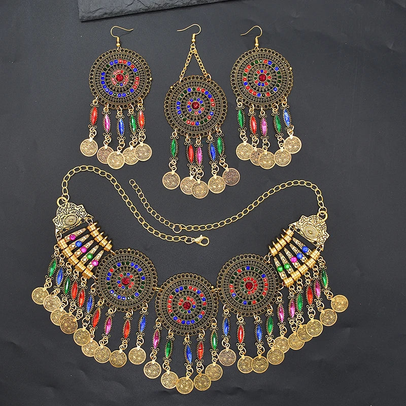 Vintage Indian Afghan Jewelry Set with Hairband, Necklace, Earrings