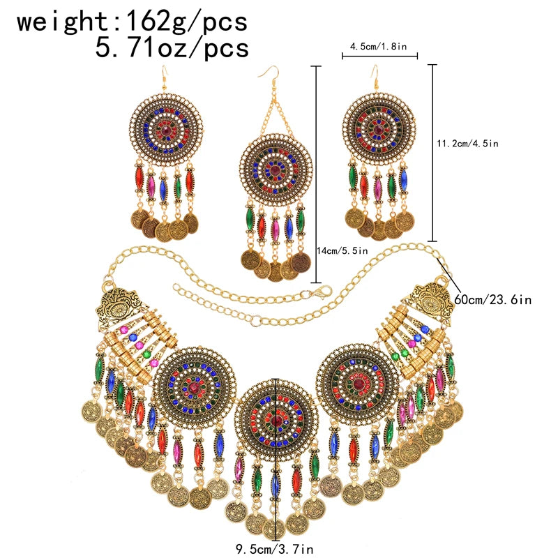 Vintage Indian Afghan Jewelry Set with Hairband, Necklace, Earrings