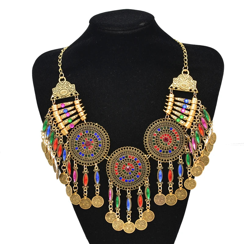 Vintage Indian Afghan Jewelry Set with Hairband, Necklace, Earrings