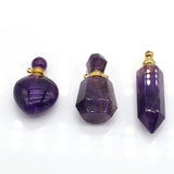 3PC Natural Stone Amethyst Perfume Bottle Pendant for Jewelry Making