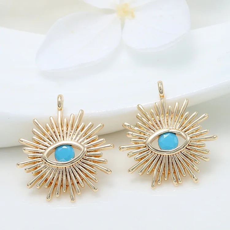 3PCS 14K Brass Eye Charm Pendants DIY Jewelry Making Findings