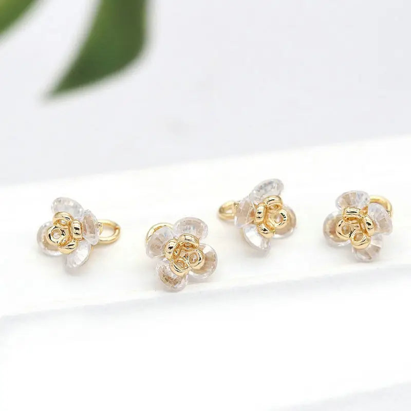 3PCS 7x9MM 14K Gold Plated Brass Flower Charms Pendants