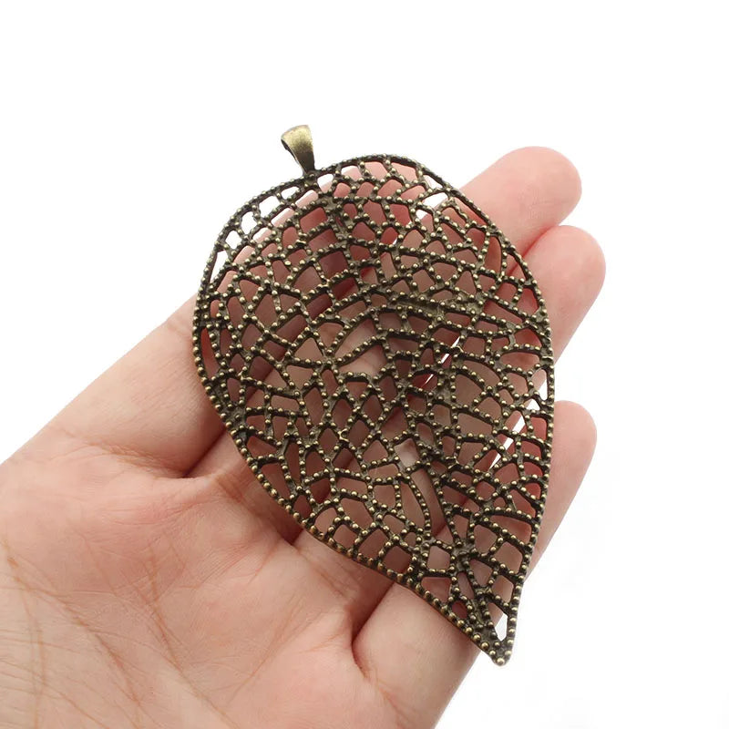 3PCS Antique Bronze Large Filigree Leaves Leaf Charm Pendant for Necklace