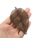 3PCS Antique Bronze Large Filigree Leaves Leaf Charm Pendant for Necklace