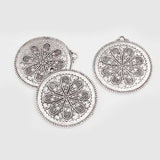 3PCS Antique Carved Flower Round Charms Pendant Jewelry Findings 52x47mm