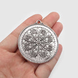 3PCS Antique Carved Flower Round Charms Pendant Jewelry Findings 52x47mm