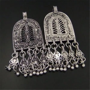 3PCS Antique Silver Tassel Necklace Earrings Charms