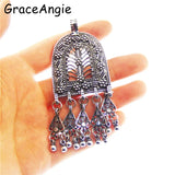3PCS Antique Silver Tassel Necklace Earrings Charms