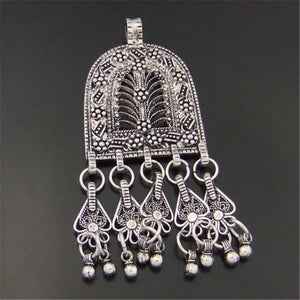 3PCS Antique Silver Tassel Necklace Earrings Charms