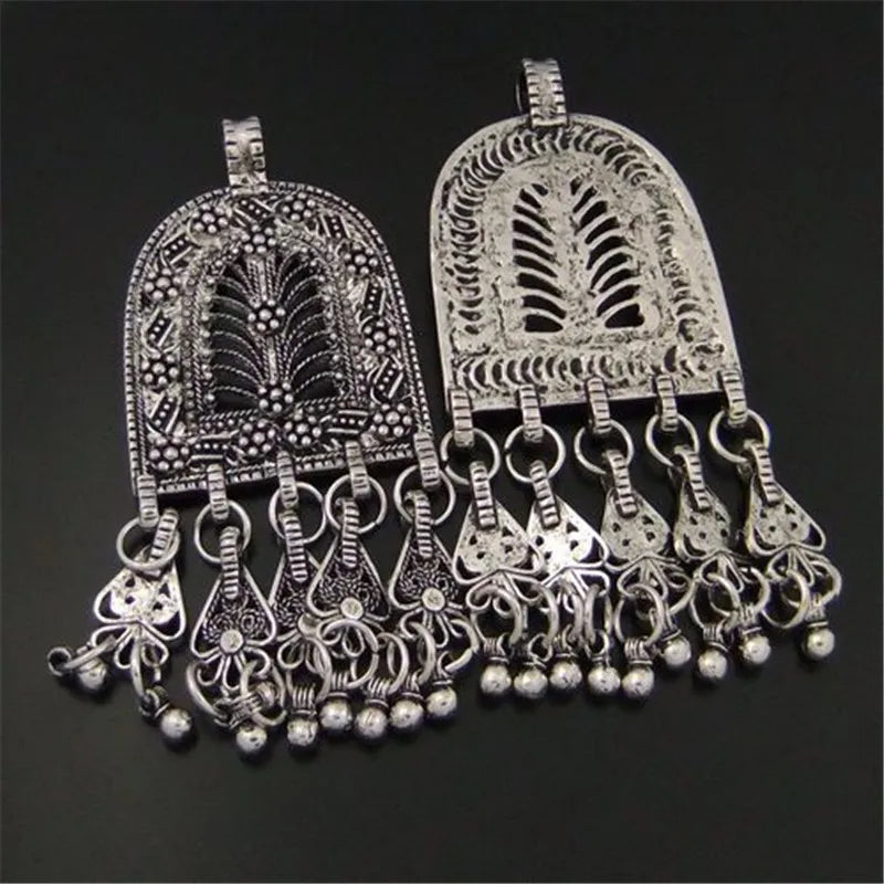 3PCS Antique Silver Tassel Necklace Earrings Charms