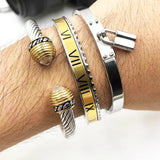 3PCS Roman Numeral Cuff Bracelets Stainless Steel Bangles Set
