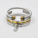 3PCS Roman Numeral Cuff Bracelets Stainless Steel Bangles Set