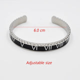 3PCS Roman Numeral Cuff Bracelets Stainless Steel Bangles Set