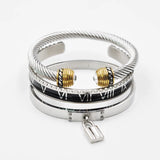 3PCS Roman Numeral Cuff Bracelets Stainless Steel Bangles Set
