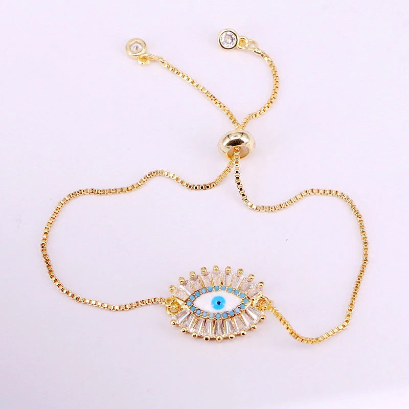 3PCS Eye Shell CZ Micro Pave Bracelets Copper Chain Women Jewelry