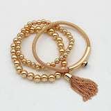 Boho Round Bead Bracelet Tassel Pendant Bangle Set