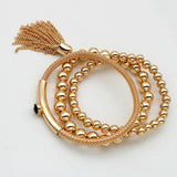 Boho Round Bead Bracelet Tassel Pendant Bangle Set