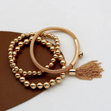 Boho Round Bead Bracelet Tassel Pendant Bangle Set