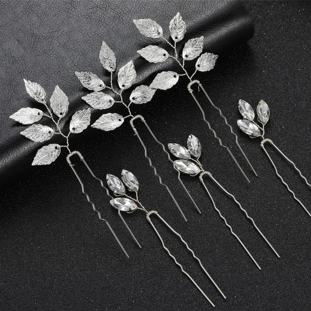 3PCS Leaf Hair Pins for Women Bride Headpiece Headdress