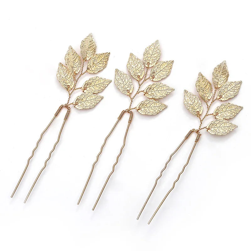 3PCS Leaf Hair Pins for Women Bride Headpiece Headdress