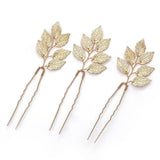 3PCS Leaf Hair Pins for Women Bride Headpiece Headdress