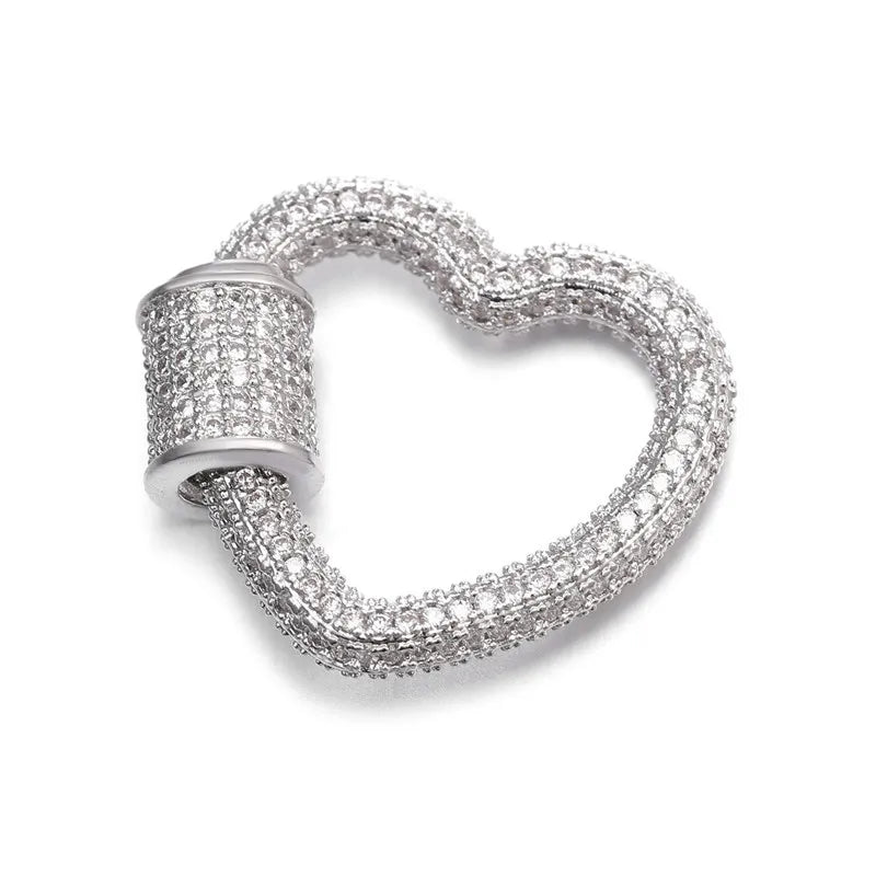 3PCS CZ Micro Pave Crystal Zirconia Clasp Lock Carabiner Pave Lock Heart Shaped